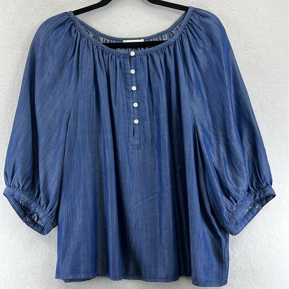 On 34th Women’s Peasant Top / Blouse Size XL Blue 100% Lyocell Loose Fit Boho